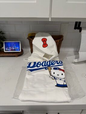 Hello Kitty x Dodgers White Hoodie with Red Bow Graphic